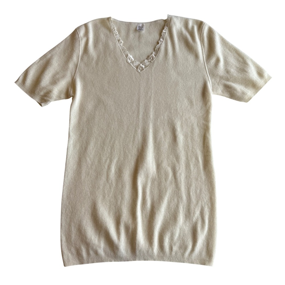 Wulff Germany Wool Angora Blend Lace Trim Undershirt Base Layer Cream T Shirt XL